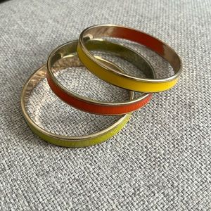 Set of bangle bracelets (3) orange yellow and lime green with gold